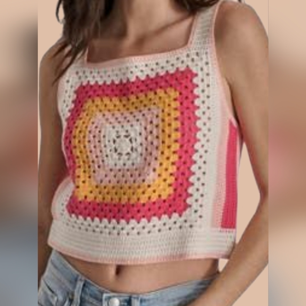 Dkny Jeans Womens Crochet Tank Top Sz S  Cropped Boho Festival Summer Casual